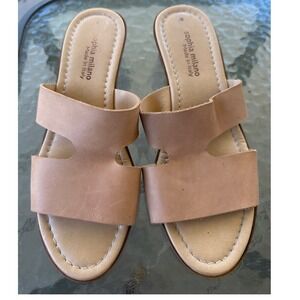 Sophia Milano Tan Leather Wedge Slide Sandals Made in Italy Womens Size 9